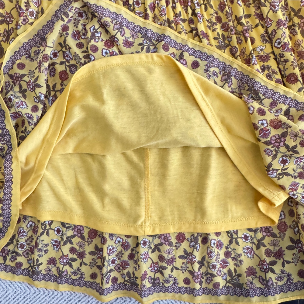 NEW Max Studio Floral Pleated Mini Skirt Gold Yellow XS Boho Cottagecore Retro - Picture 8 of 14